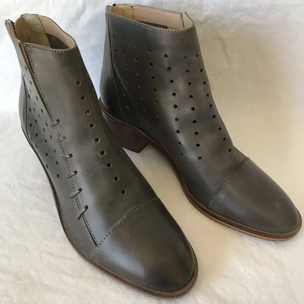 Journee Perforated Grey Heeled Ankle Booties